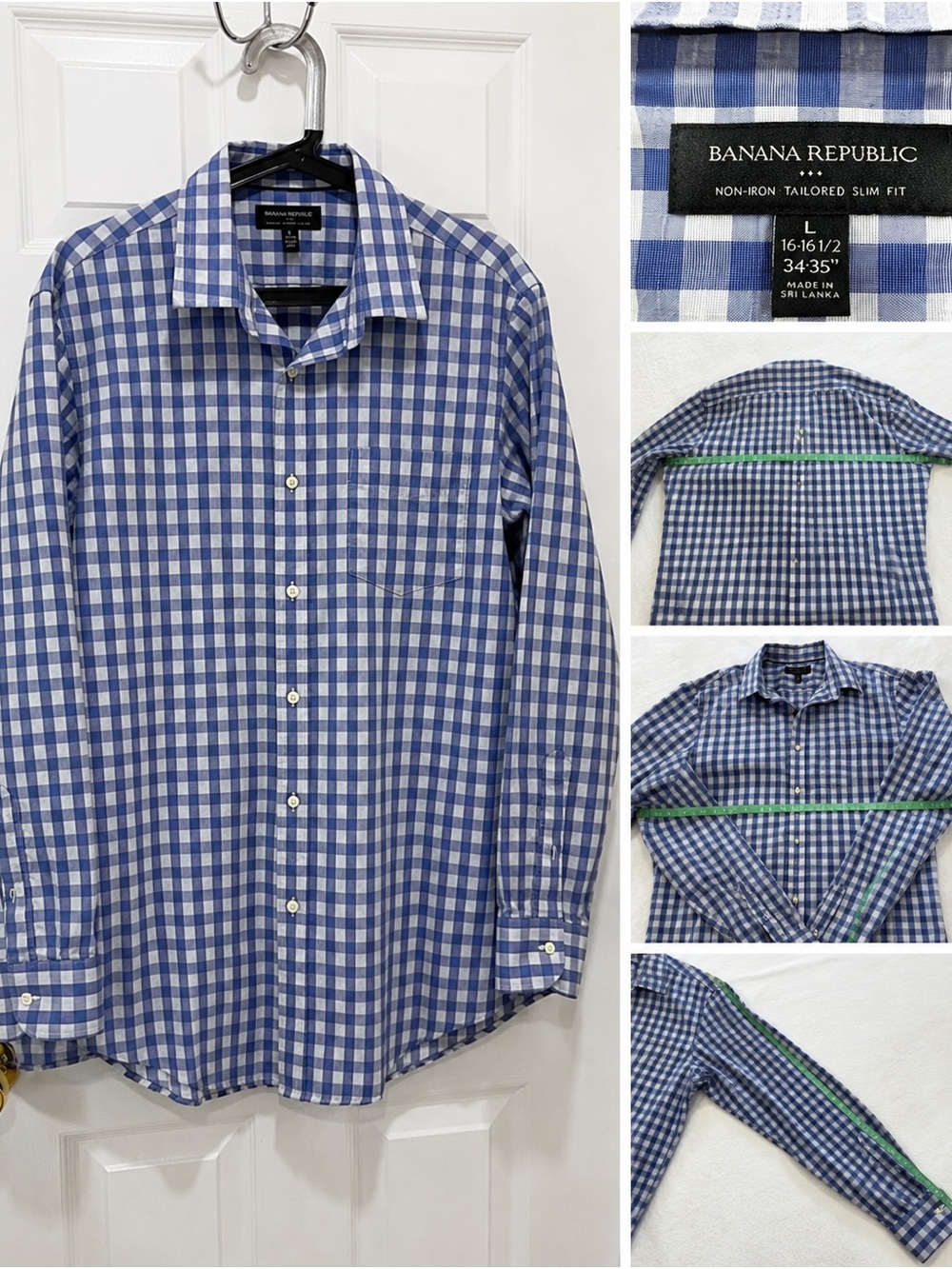 Banana Republic Blue & White Gingham Tailored Slim Dress Shirt